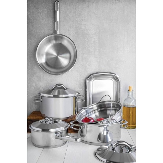 CACAROLA SOLAR RASA EM ACO INOX FUNDO TRIPLO COM TAMPA E ALCAS 24 CM 4.7 L TRAMONTINA