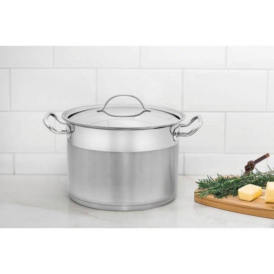 CALDEIRAO PROFESSIONAL EM ACO INOX FUNDO TRIPLO TAMPA PLANA DETALHE SATINADO 20 CM 4.6 L TRAMONTINA