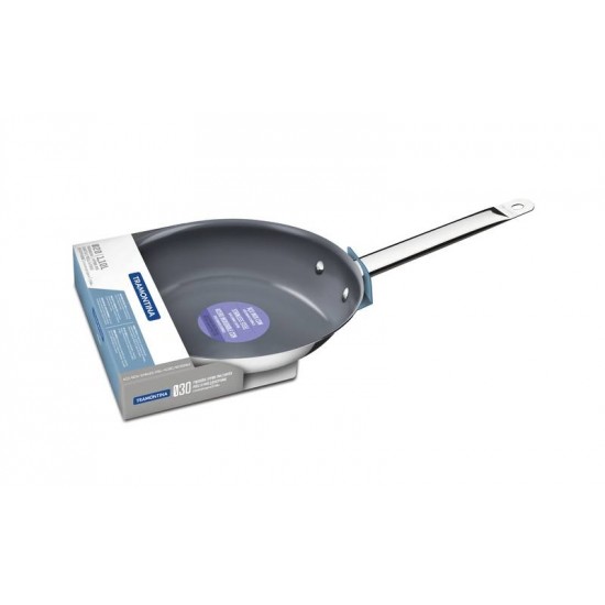 FRIGIDEIRA RASA PROFESSIONAL EM ACO INOX FUNDO TRIPLO E EM CERAMICA GRAFITE 20 CM 1.3 L TRAMONTINA