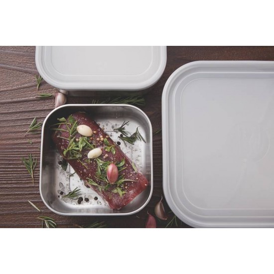 JOGO DE POTES FREEZINOX QUADRADOS EM ACO INOX COM TAMPA PLASTICA 3 PECAS TRAMONTINA