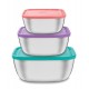 JOGO DE POTES FREEZINOX QUADRADOS EM ACO INOX COM TAMPAS PLASTICA MULTICORES 3 PECAS TRAMONTINA