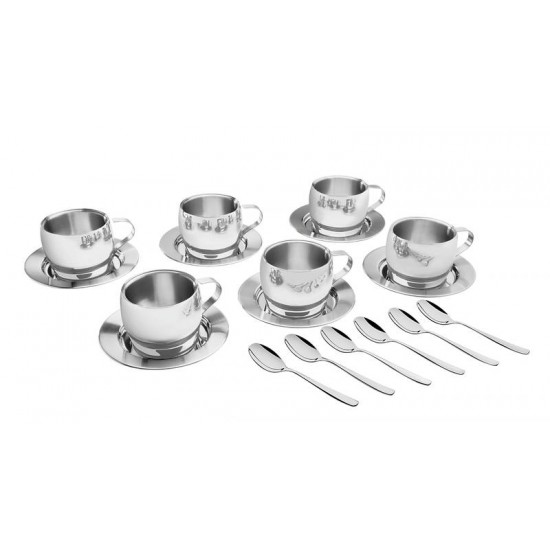 KIT PARA CHA E CAPUCCINO EM ACO INOX ACABAMENTO BRILHO COM XICARA PIRES E COLHER 18 PECAS TRAMONTINA