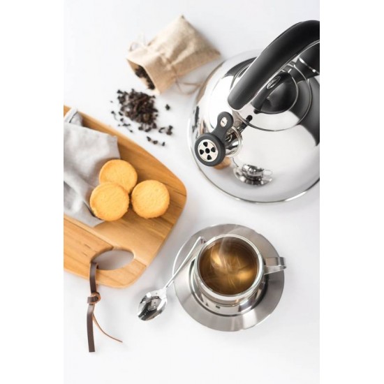 KIT PARA CHA E CAPUCCINO EM ACO INOX ACABAMENTO BRILHO COM XICARA PIRES E COLHER 18 PECAS TRAMONTINA