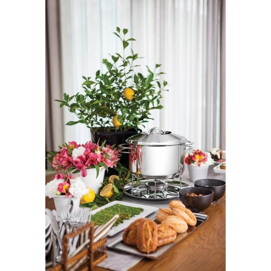 RECHAUD SOLAR EM ACO INOX FUNDO TRIPLO COM FOGAREIRO E TAMPA DE INOX 6.1 L TRAMONTINA