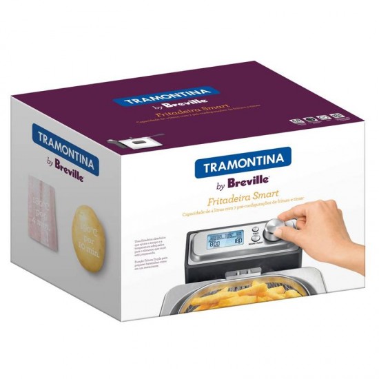 FRITADEIRA ELÉTRICA TRAMONTINA BY BREVILLE SMART EM AÇO INOX 4 LITROS PRATA E PRETO