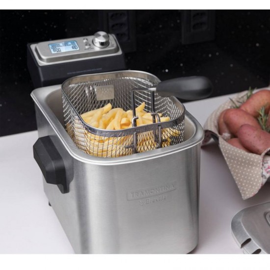 FRITADEIRA ELÉTRICA TRAMONTINA BY BREVILLE SMART EM AÇO INOX 4 LITROS PRATA E PRETO