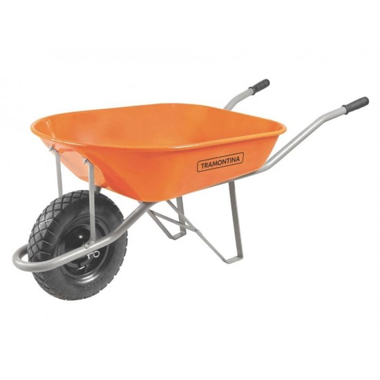 CARRINHO DE MAO BRACO METALICO CACAMBA MET EXTRAFUNDA LARANJA PNEU EM BORRACHA TRAMONTINA