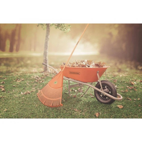 CARRINHO DE MAO BRACO METALICO CACAMBA PLASTICA FUNDA LARANJA PNEU EM BORRACHA TRAMONTINA