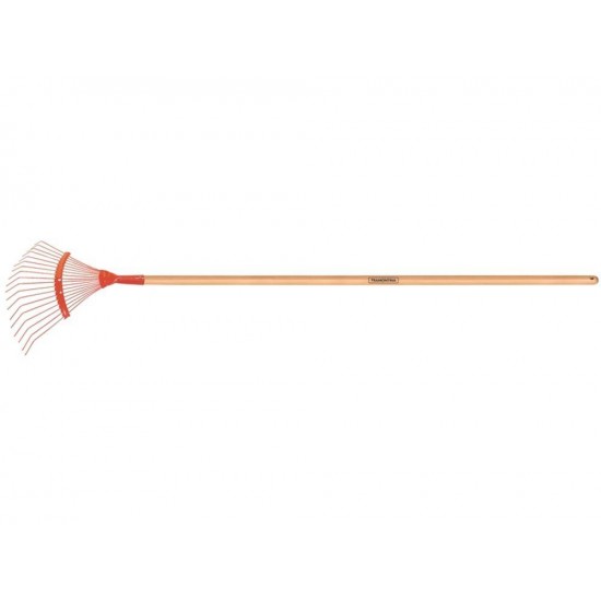VASSOURA METALICA FIXA 18 DENTES COM CABO DE MADEIRA DE 120 CM PARA JARDIM TRAMONTINA