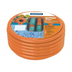 MANGUEIRA SUPER FLEX EM PVC LARANJA PARA JARDIM DE 1 2 COM 10 METROS E COM ENGATES PLASTI TRAMONTINA