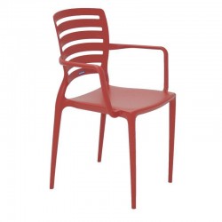 CADEIRA PLASTICA MONOBLOCO COM BRACOS SOFIA VERMELHA ENCOSTO VAZADO HORIZONTAL