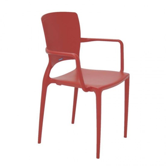 CADEIRA PLASTICA MONOBLOCO COM BRACOS SOFIA VERMELHA