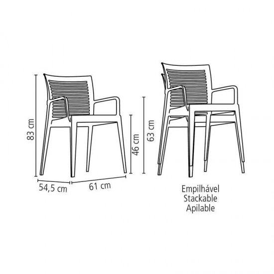 CADEIRA PLASTICA MONOBLOCO COM BRACOS VICTORIA VERMELHA ENCOSTO VAZADO HORIZONTAL