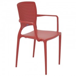 CADEIRA PLASTICA MONOBLOCO COM BRACOS SAFIRA VERMELHA