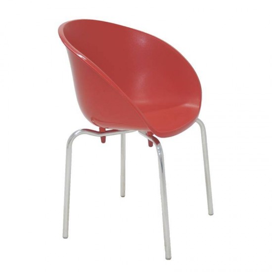 CADEIRA PLASTICA ELENA VERMELHA COM PERNAS DE ALUMINIO POLIDAS