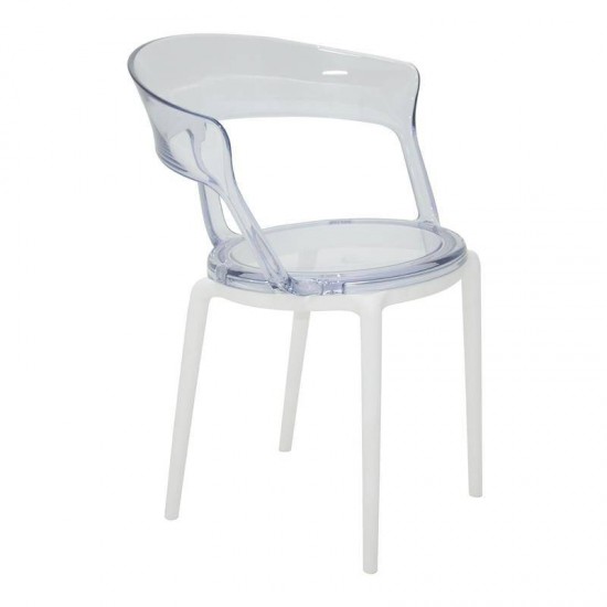 CADEIRA PLASTICA MONTAVEL LUNA P BASE BRANCA E ASSENTO TRANSPARENTE