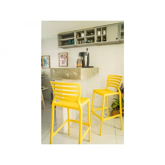 CADEIRA PLASTICA MONOBLOCO SOFIA AMARELA ENCOSTO VAZADO HORIZONTAL ALTA BAR TRAMONTINA