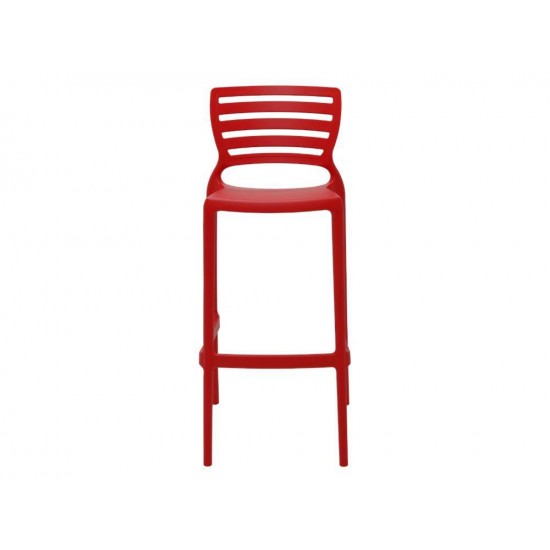 CADEIRA PLASTICA MONOBLOCO SOFIA VERMELHA ENCOSTO VAZADO HORIZONTAL ALTA BAR TRAMONTINA