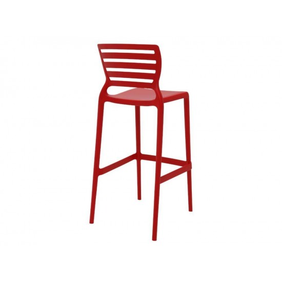 CADEIRA PLASTICA MONOBLOCO SOFIA VERMELHA ENCOSTO VAZADO HORIZONTAL ALTA BAR TRAMONTINA