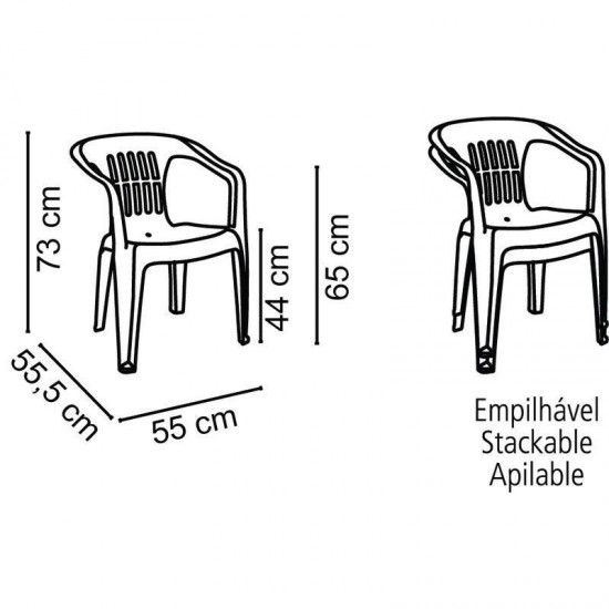 CADEIRA PLASTICA MONOBLOCO COM BRACOS ATALAIA AMARELA