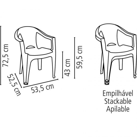 CADEIRA PLASTICA MONOBLOCO COM BRACOS IGUAPE BRANCA