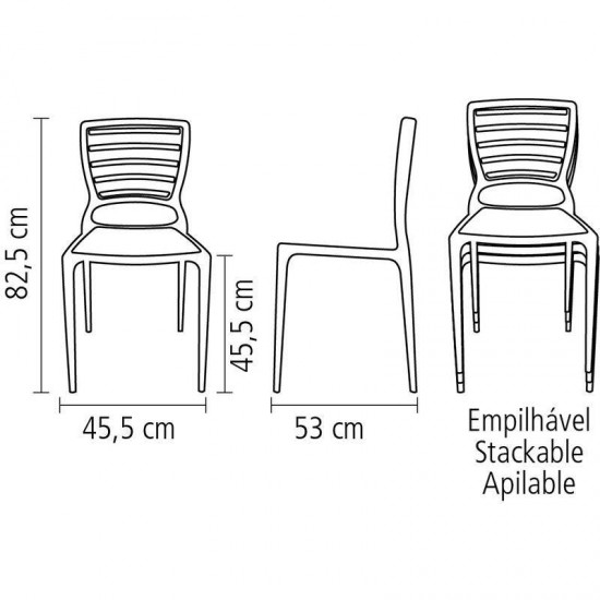 CADEIRA PLASTICA MONOBLOCO SOFIA GRAFITE ENCOSTO VAZADO HORIZONTAL