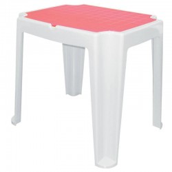 MESA PLASTICA INFANTIL VERSA BRANCA COM TAMPA DE PLASTICO ROSA