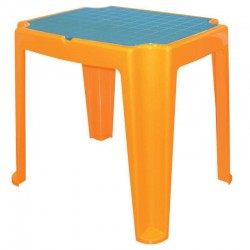 MESA PLASTICA INFANTIL VERSA LARANJA COM TAMPA DE PLASTICO AZUL