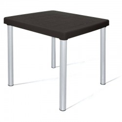 MESA PLASTICA MONA PRETA COM PERNAS DE ALUMINIO ANODIZADO