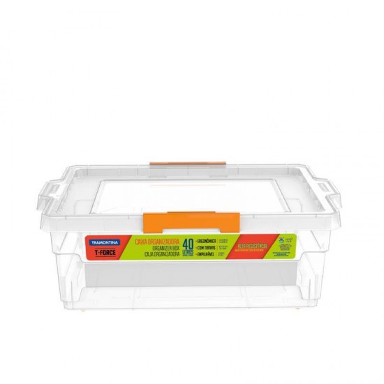 CAIXA ORGANIZADORA COM TAMPA EM PLASTICO 40 LITROS TRANSPARENTE
