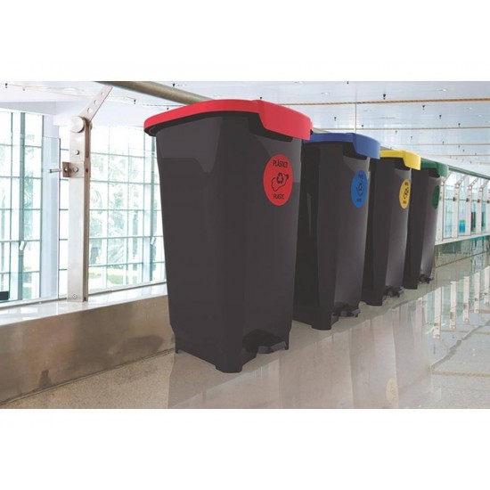 LIXEIRA EM PLASTICO T-FORCE PRETO E AZUL 50 LITROS