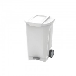 LIXEIRA EM PLASTICO T-FORCE BRANCO DE 100L COM EIXO DE METAL E RODAS DE BORRACHA