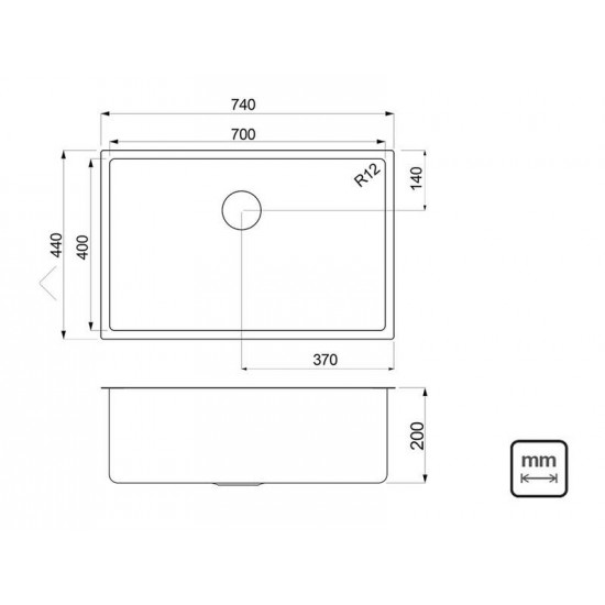 CUBA DESIGN COLLECTION QUADRUM EM AÇO INOX COM ACABAMENTO SCOTCH BRITE 70X40 CM TRAMONTINA