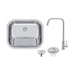 TANQUE DE ENCAIXE EM ACO INOX POLIDO 50X40CM COM VALVULA E TORNEIRA DE BANCADA