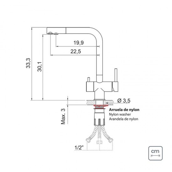 MISTURADOR EM AÇO INOX COM SAÍDA ADIC. PARA AGUA FILTRADA TRAMONTINA