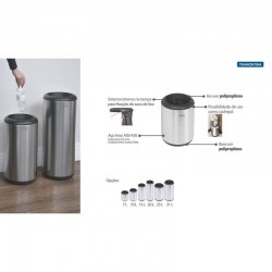 LIXEIRA INOX TRAMONTINA COM ACABAMENTO SCOTCH BRITE ARO E BASE EM POLIPROPILENO 7L