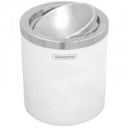 LIXEIRA TRAMONTINA TAMPA BASCULANTE EM ACO INOX ACABAMENTO POLIDO E CORPO EM POLIPROPILENO BRANCO 5L