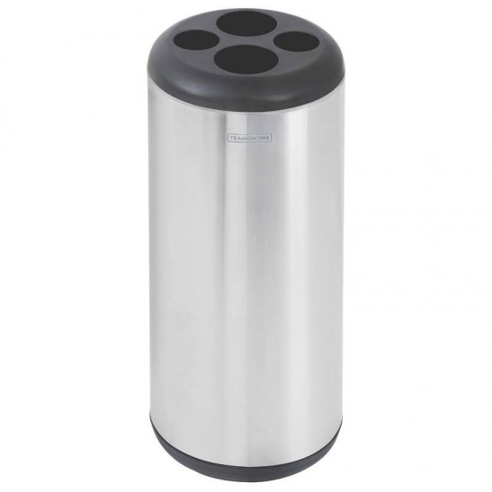 LIXEIRA INOX TRAMONTINA PORTA COPOS COM ACABAMENTO SCOTCH BRITE BASE E ARO EM POLIPROPILENO 31L