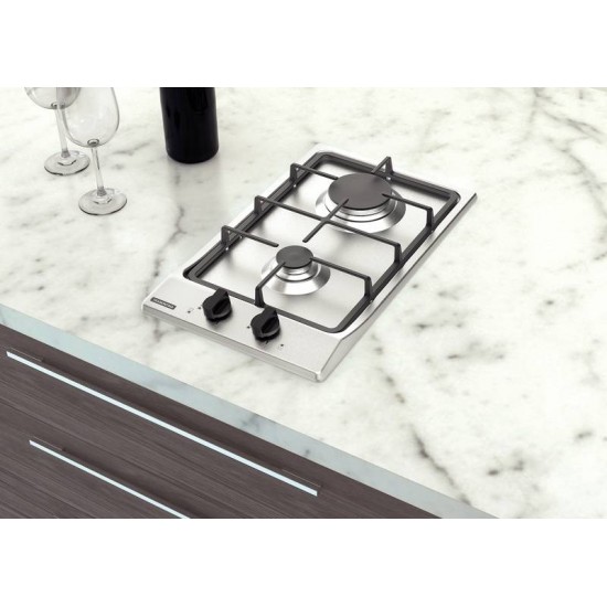 COOKTOP A GAS DOMINO FF 2GX 30 EM AÇO INOX 2 QUEIMADORES TRAMONTINA