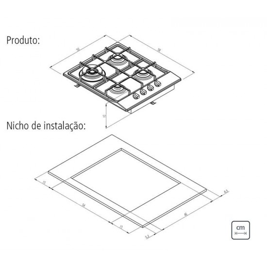 COOKTOP A GAS TRAMONTINA SQUARE 4 GX HE SAFESTOP 60 EM ACO INOX