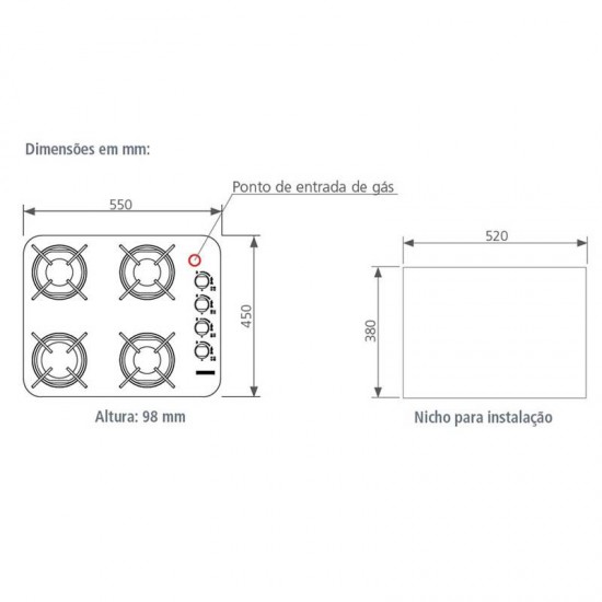COOKTOP TRAMONTINA BRASIL 4GG 55