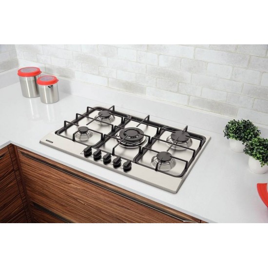 COOKTOP A GAS PENTA FF 5GX TRIPLA CHAMA 75 EM AÇO INOX 5 QUEIMADORES TRAMONTINA