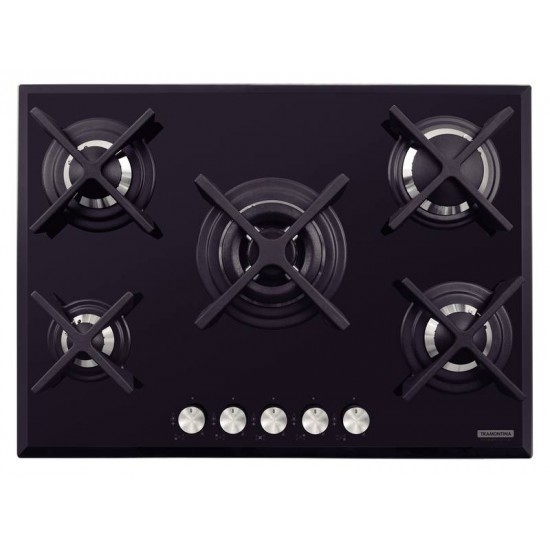 COOKTOP A GAS EM VIDRO TEMPERADO ACEND. AUTOMÁTICO 5 QUEIMADORES TRAMONTINA