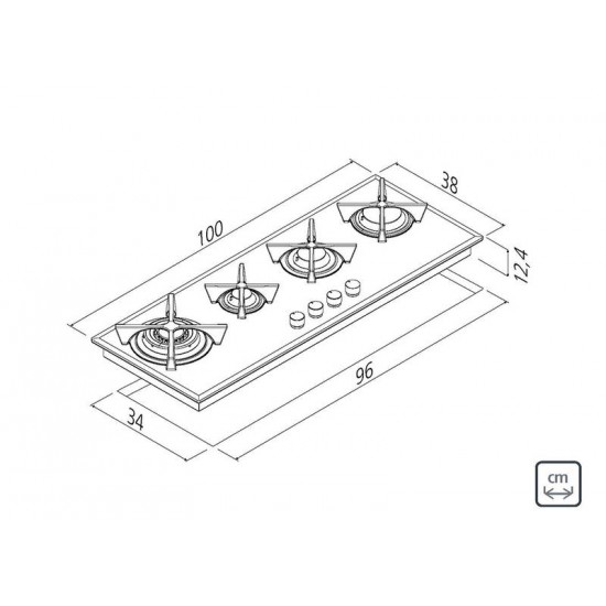 COOKTOP A GAS EM VIDRO TEMPERADO BRANCO E TREMPES EM FERRO FUNDIDO COM ACEND. AUT. 4 QUEIMADORES TRA