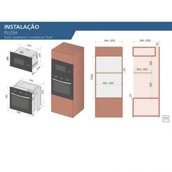 FORNO ELETRICO DE EMBUTIR TRAMONTINA NEW GLASS COOK B 60 F5+ 220V