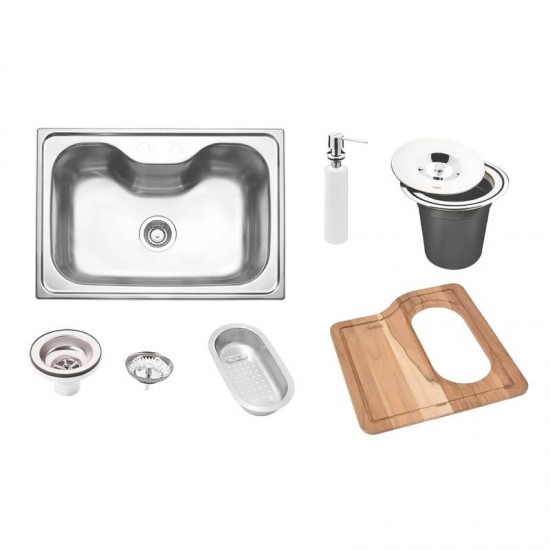 CUBA SOBREPOR TRAMONTINA ACO INOX ACETINADO 68X50CM LIXEIRA EMBUTIR 5L TABUA MADEIRA DOSADOR DE SABA