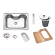 CUBA SOBREPOR TRAMONTINA ACO INOX ACETINADO 68X50CM LIXEIRA EMBUTIR 5L TABUA MADEIRA DOSADOR DE SABA
